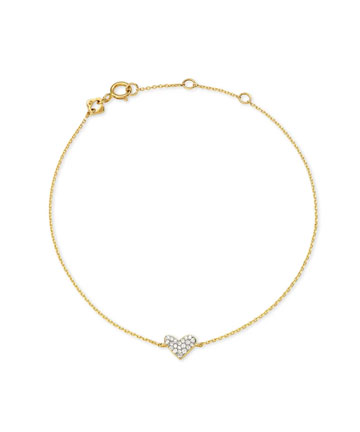 Heart 14k Yellow Gold Chain Bracelet in White Diamond